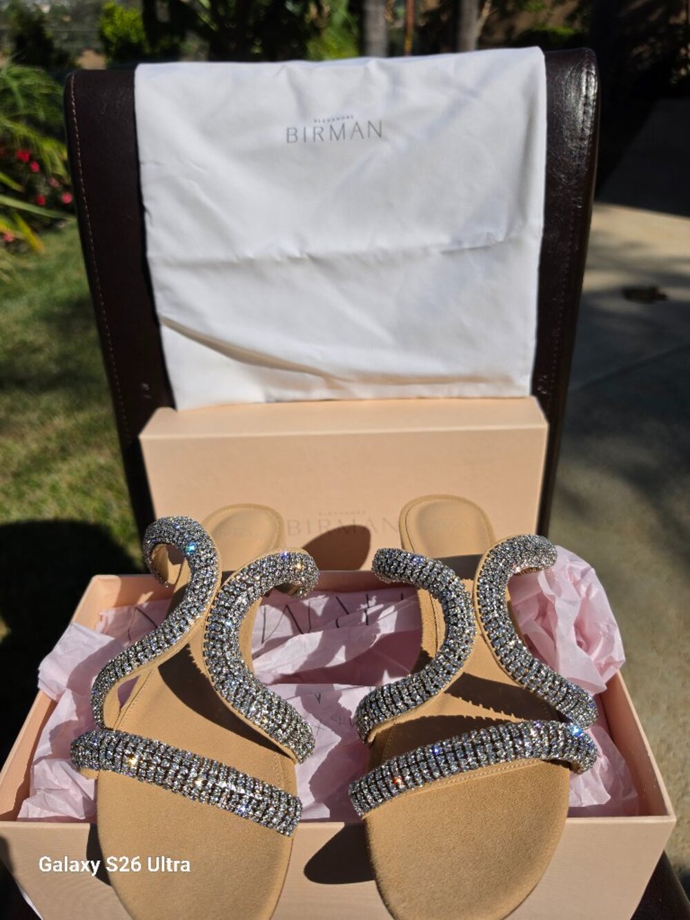 Alexandre Birman Cleo Crystal 8 Flat Nude Suede Pointed Toe Sandal Size 38.5